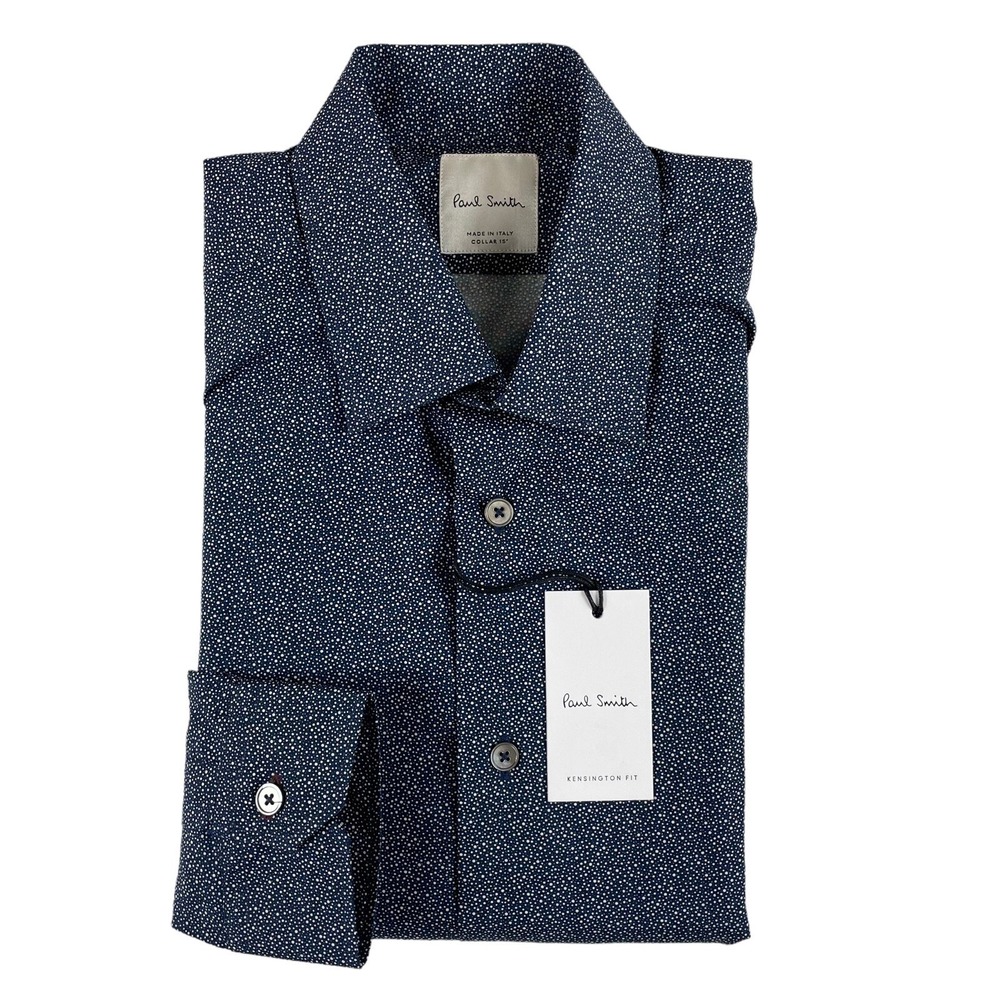 Paul Smith Mens Super Slim Blue White Patterned Button Front Shirt Size 15 NWT